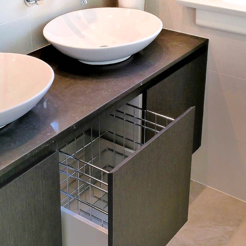 Stainless Steel Pull Out Laundry Basket, Bathroom Cabinet With Built In Laundry Basket